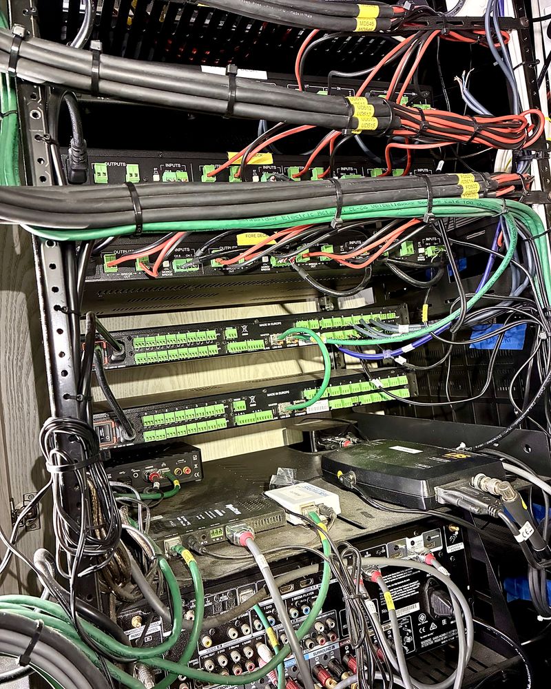 Cluttered technical rack on board